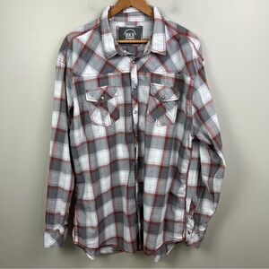 BKE Shirt Mens Size XXXL Red and Gray Plaid Athletic Fit Short Sleeve Pearl Snap